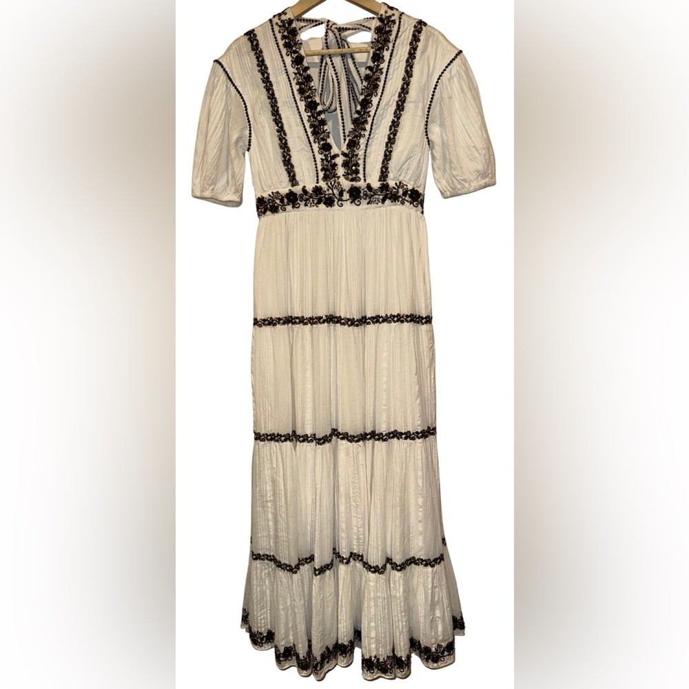 Ulla Johnson Alma Dress Blanc 100% Cotton Gauze 4 Maxi Sequin Embroidered $795 - Picture 3 of 11